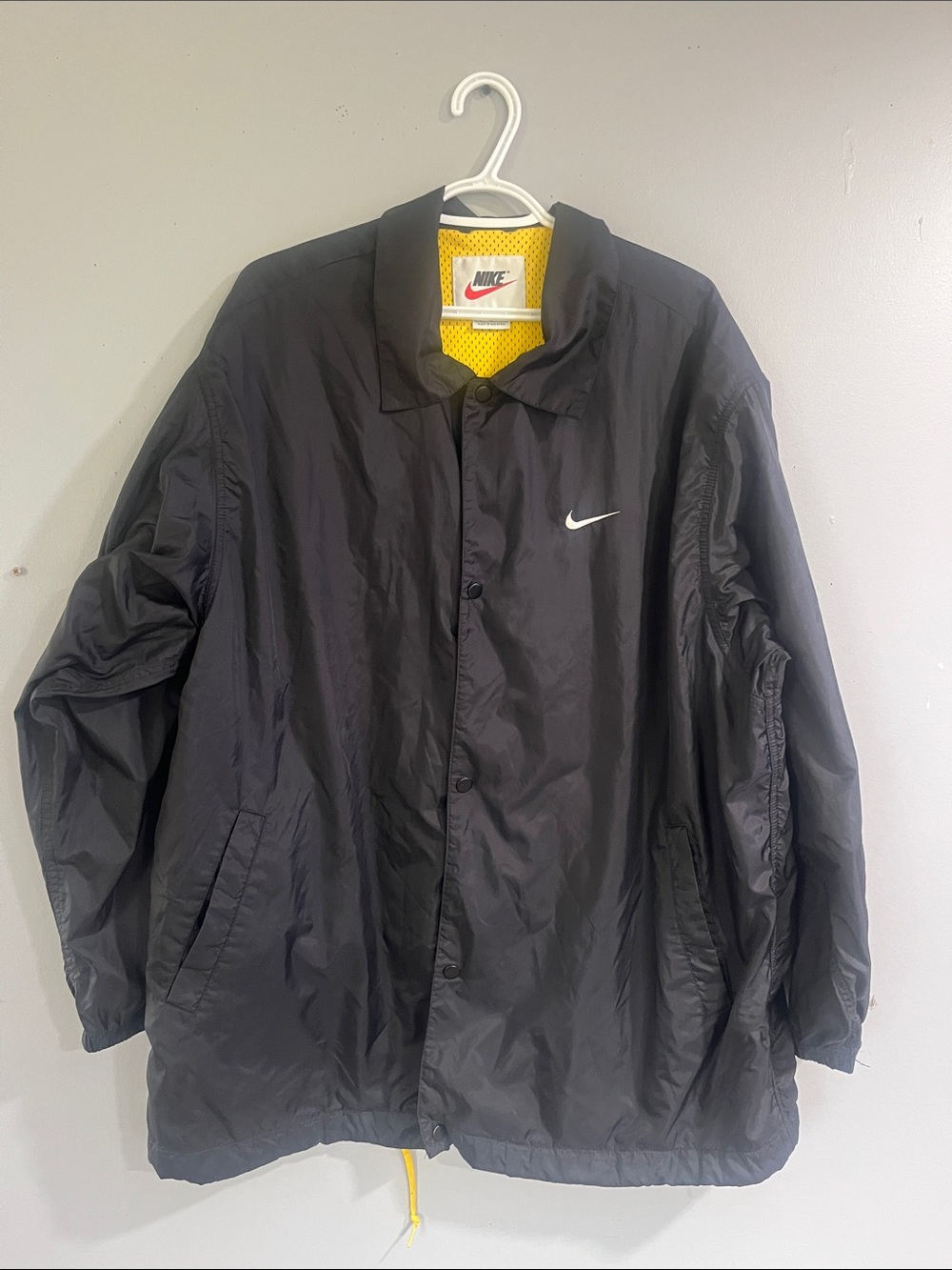 Men’s Vintage Nike Black Windbreaker Jacket with Yellow Logo Large